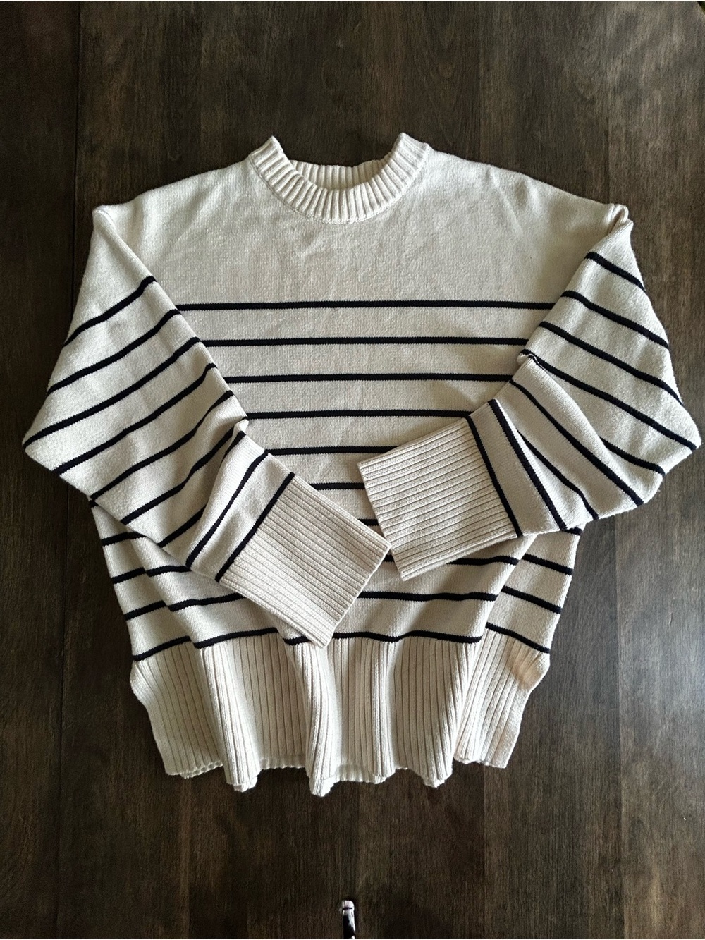 Zara French Girl Style Striped Knit Crewneck Sweater - Cream & Black - Size M